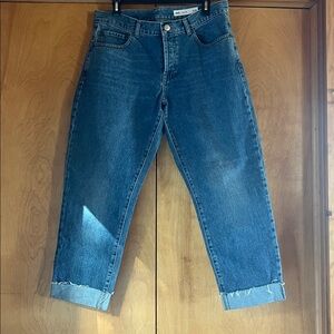 ASOS High-Rise Blue Women's Cropped Jeans with Button Fly + Cuffed Hem